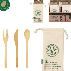 Fabrique de Styles Accessoires Réutilisables>3 couverts réutilisables en bambou Naturel