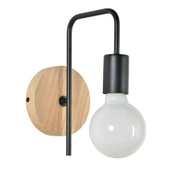 Fabrique de Styles Appliques>Applique base ronde en bois naturel et métal noir Naturel, Noir