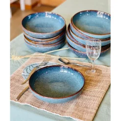 Fabrique de Styles Assiettes>Assiette creuse en grès d19cm - Volga Bleu