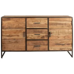 Fabrique de Styles Buffets Et Vitrines>Bahut en acacia et fer noir l150cm - Factory Naturel, Noir