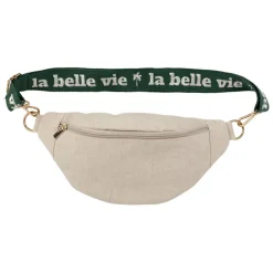 Fabrique de Styles Sacs Et Cabas>Banane en lin et coton écru et émeraude avec bandoulière amovible - Bananez Ecru