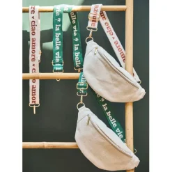 Fabrique de Styles Sacs Et Cabas>Banane en lin et coton écru et émeraude avec bandoulière amovible - Bananez Ecru