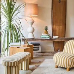 Fabrique de Styles Bancs Et Banquettes>Banc rayé en coton et bois d'hévéa - Belly Camel