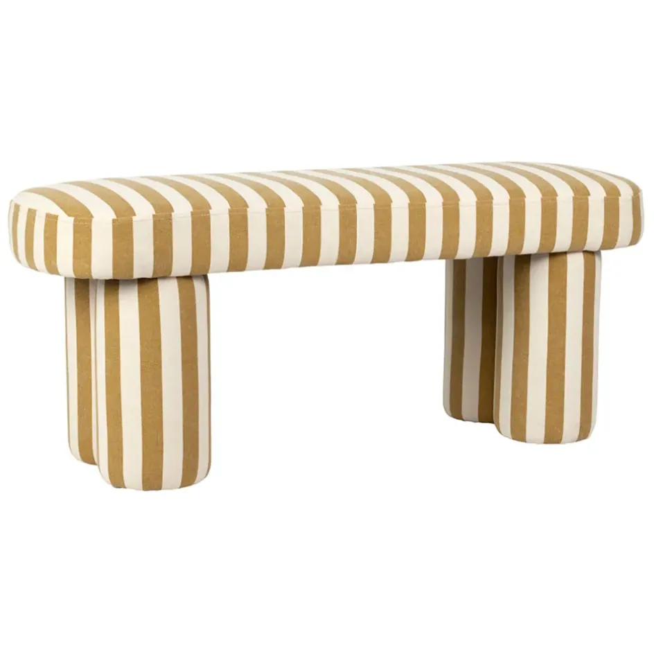 Fabrique de Styles Bancs Et Banquettes>Banc rayé en coton et bois d'hévéa - Belly Camel