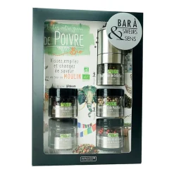 Fabrique de Styles Condiments Et Épices>Bar à poivres bio avec moulin intégré - 5 poivres