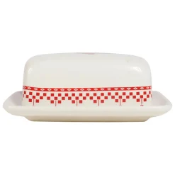 Fabrique de Styles Accessoires De Table>Beurrier en faïence blanc et - damier Rouge
