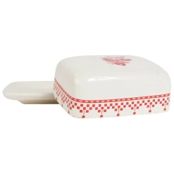 Fabrique de Styles Accessoires De Table>Beurrier en faïence blanc et - damier Rouge