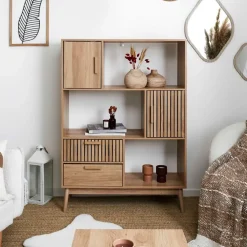 Fabrique de Styles Bibliothèques Et Étagères>Bibliotheque en bois naturel h140cm - Kara Marron