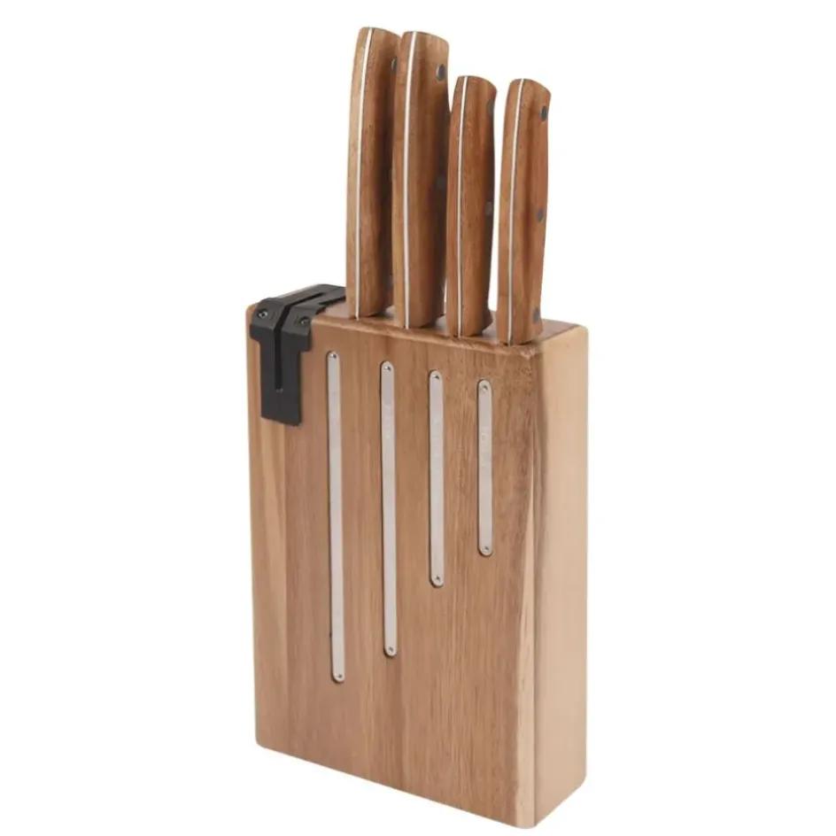 Fabrique de Styles Couteaux De Cuisine>Bloc de 4 couteaux en inox et acacia - Natural Life Naturel