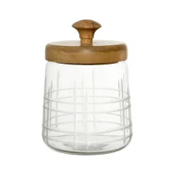 Fabrique de Styles Pots Et Bocaux>Bocal avec couvercle gravé carreau ciment h17cm en manguier Naturel