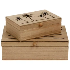 Fabrique de Styles Boîtes>Boite gigogne avec couvercle x2 sweet leaves 22x14.5xh7+16x10.5xh5.5cm mdf Naturel