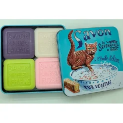 Fabrique de Styles Savon Solide>Boite metal de 4 savons chat roux Multicolore