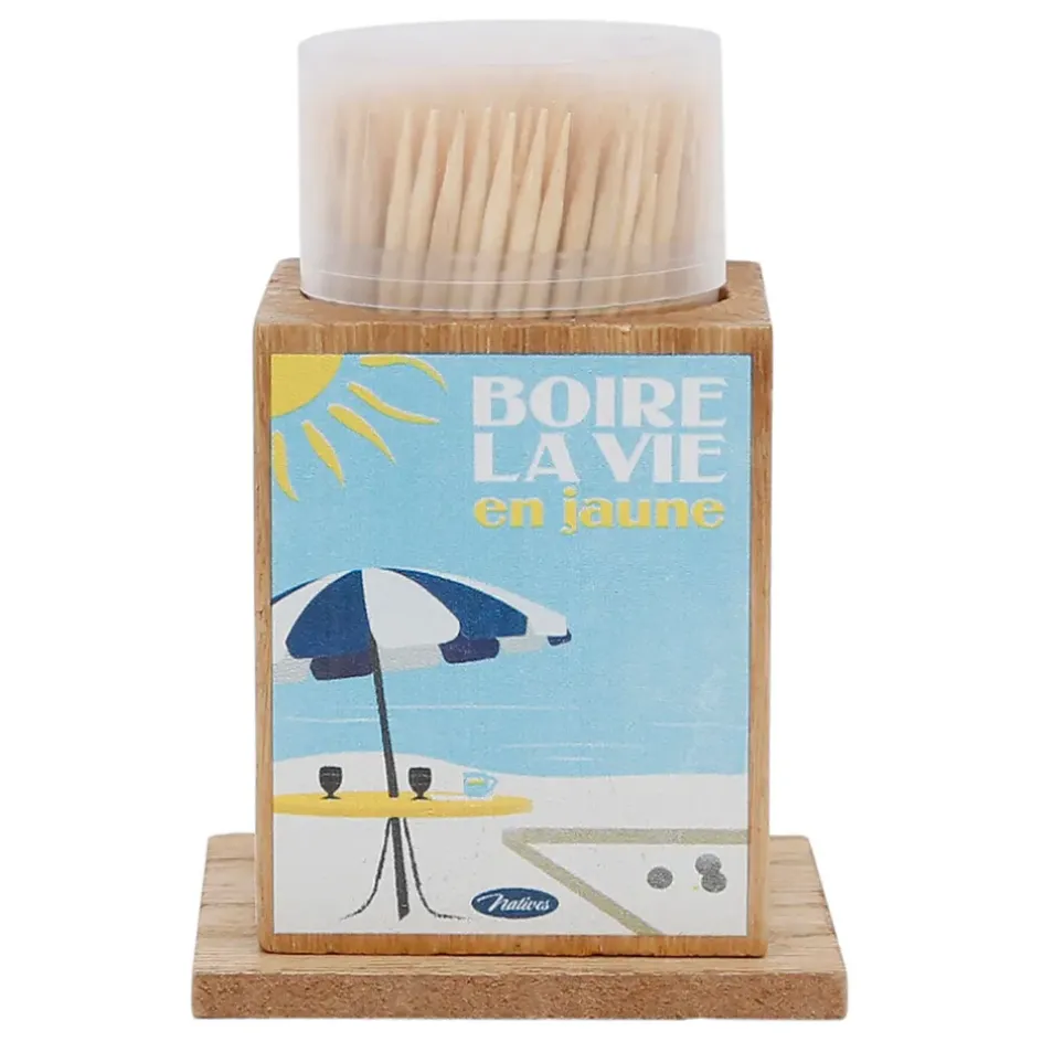 Fabrique de Styles Ustensibles De Cuisine>Boite pics apéro en pin et panneau de bois bleu et jaune - Pastis Bleu, Jaune