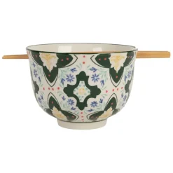 Fabrique de Styles Bols Et Coupelles>Bol baguette en grès et bambou vert d13cm - Azulejo Multicolore