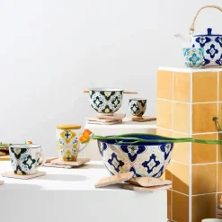 Fabrique de Styles Bols Et Coupelles>Bol baguette en grès et bambou vert d13cm - Azulejo Multicolore