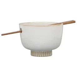 Fabrique de Styles Bols Et Coupelles>Bol en grès et baguettes d14cm - Organic Blanc