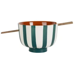 Fabrique de Styles Bols Et Coupelles>Bol en grès rayé émeraude et blanc avec baguettes d14cm - Alaria Emeraude