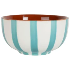 Fabrique de Styles Bols Et Coupelles>Bol en grès rayé et blanc 35cl - Alaria Turquoise