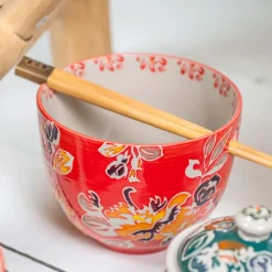 Fabrique de Styles Bols Et Coupelles>Bol en grès rouge d13cm et baguettes - Ava