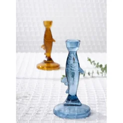 Fabrique de Styles Photophores, Bougeoirs Et Lanternes>Bougeoir poisson en verre h20cm - Oanez Bleu