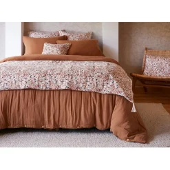 Fabrique de Styles Couvre-lits>Bout de lit en gaze de coton imprimée pampa 90x200cm - Capucine Naturel