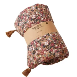 Fabrique de Styles Couvre-lits>Bout de lit en gaze de coton imprimée 90x200cm - Capucine Camel