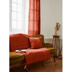 Fabrique de Styles Couvre-lits>Bout de lit en lin lavé 90x200cm - Soline Paprika