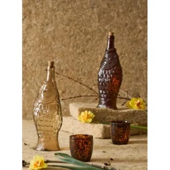 Fabrique de Styles Carafes Et Pichets>Bouteille Poisson en verre recyclé sablé 1.1L Ambre
