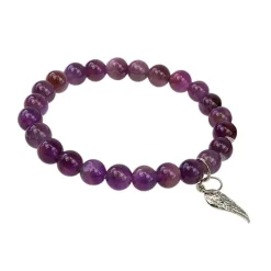 Fabrique de Styles Bijoux Fantaisie>Bracelet améthyste perles rondes 8mm et aile d'ange Violet
