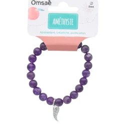 Fabrique de Styles Bijoux Fantaisie>Bracelet améthyste perles rondes 8mm et aile d'ange Violet