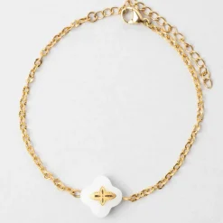 Fabrique de Styles Bijoux Fantaisie>Bracelet en acier doré et blanc - trefle Doré, Blanc