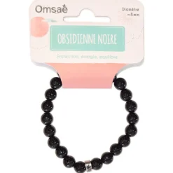 Fabrique de Styles Bijoux Fantaisie>Bracelet obsidienne e perles rondes 8mm Noir