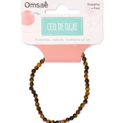 Fabrique de Styles Bijoux Fantaisie>Bracelet oeil de tigre perles rondes 4mm Marron