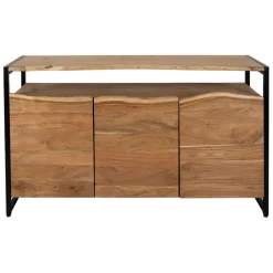 Fabrique de Styles Buffets Et Vitrines>Buffet 3 portes en acacia et pieds en fer noir - Brooklyn Naturel, Noir