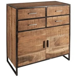 Fabrique de Styles Buffets Et Vitrines>Buffet bas en acacia et fer 2 portes H105cm -Factory Naturel, Noir