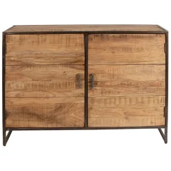 Fabrique de Styles Buffets Et Vitrines>Buffet bas en acacia et fer 2 portes H90cm - Factory Naturel, Noir