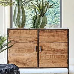 Fabrique de Styles Buffets Et Vitrines>Buffet bas en acacia et fer 2 portes H90cm - Factory Naturel, Noir