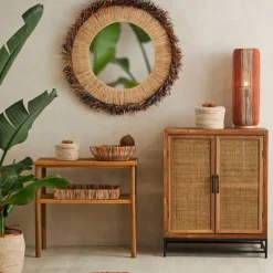 Fabrique de Styles Buffets Et Vitrines>Buffet bas en sapin et bambou L80cm - Tamba Naturel