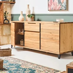 Fabrique de Styles Buffets Et Vitrines>Buffet enfilade chêne massif 3 portes et tiroir - Manny Naturel