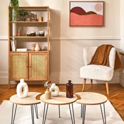 Fabrique de Styles Bibliothèques Et Étagères>Buffet haut en bois avec 3 niveaux H163cm - Baia Beige