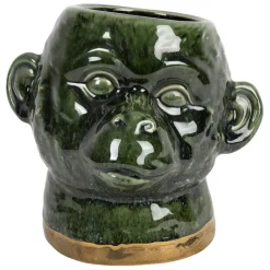 Fabrique de Styles Cache-pots Et Supports>Cache pot singe en grès kaki et doré - Sanaga kaki, doré