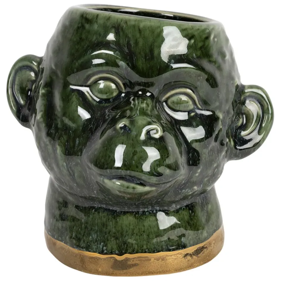 Fabrique de Styles Cache-pots Et Supports>Cache pot singe en grès kaki et doré - Sanaga kaki, doré