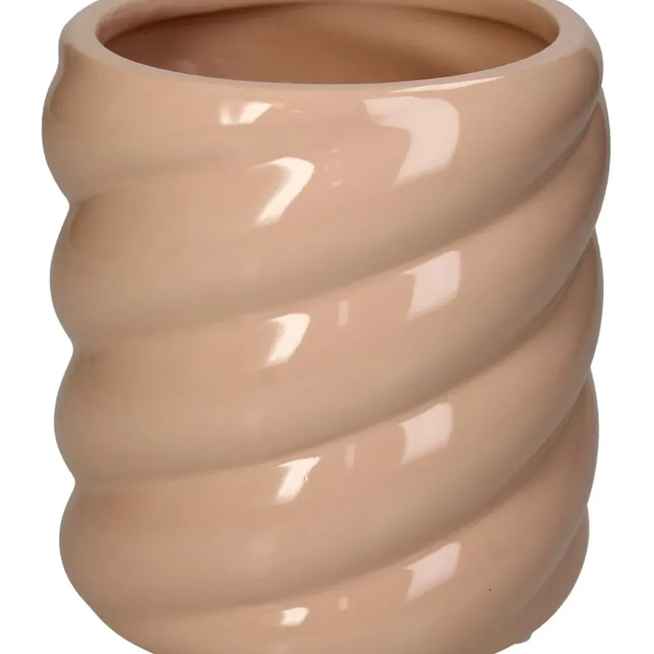 Fabrique de Styles Cache-pots Et Supports>Cache-pot torsadé en grès rose d14cm Pêche