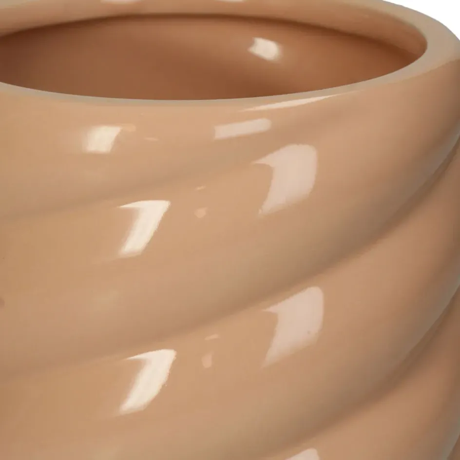 Fabrique de Styles Cache-pots Et Supports>Cache-pot torsadé en grès rose d14cm Pêche