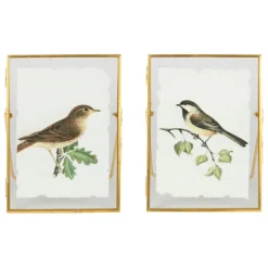 Fabrique de Styles Cadres Déco Et Affiches>Cadre déco (x2) en verre et coton oiseau 14x18cm Doré