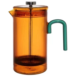 Fabrique de Styles Théières Et Cafetières>Cafetière à piston striée en verre borosilicate et émeraude 1L Ambre