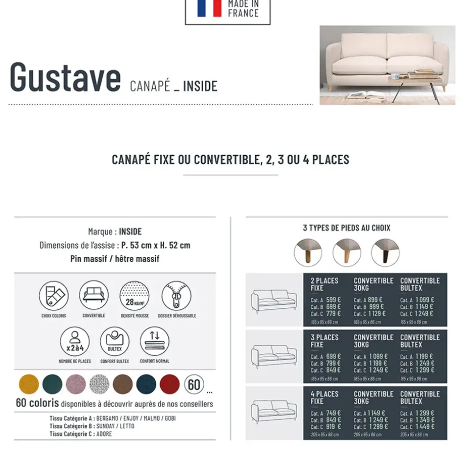 Fabrique de Styles Canapés Convertibles>Canapé convertible 2 places Bultex Gustave - Tissu - Enjoy Anthracite