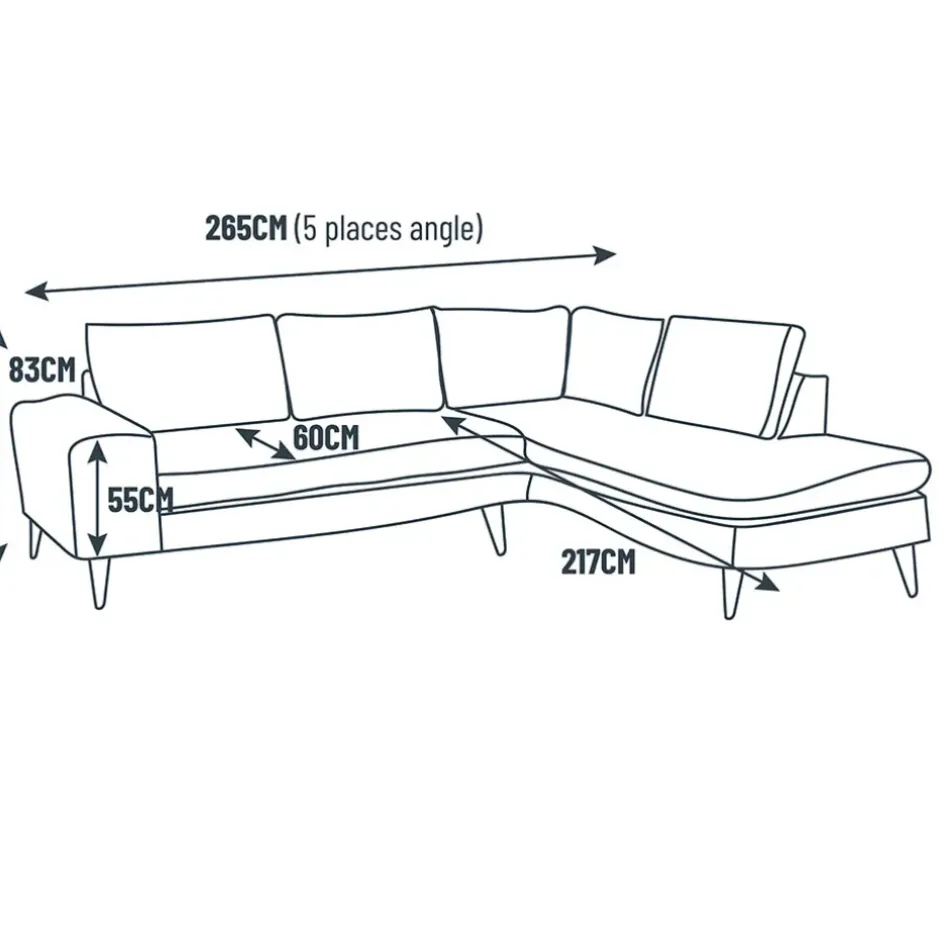 Fabrique de Styles Canapés D'angle>Canapé d'angle gauche 5 places André - velours vintage - Adore gold
