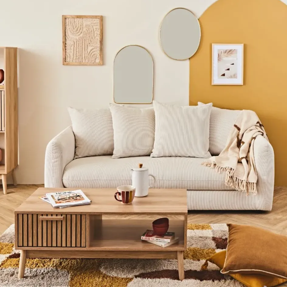 Fabrique de Styles Canapés Fixes>Canapé fixe 3 places Basile - Effet Velours Côtelé - Fjord Écru