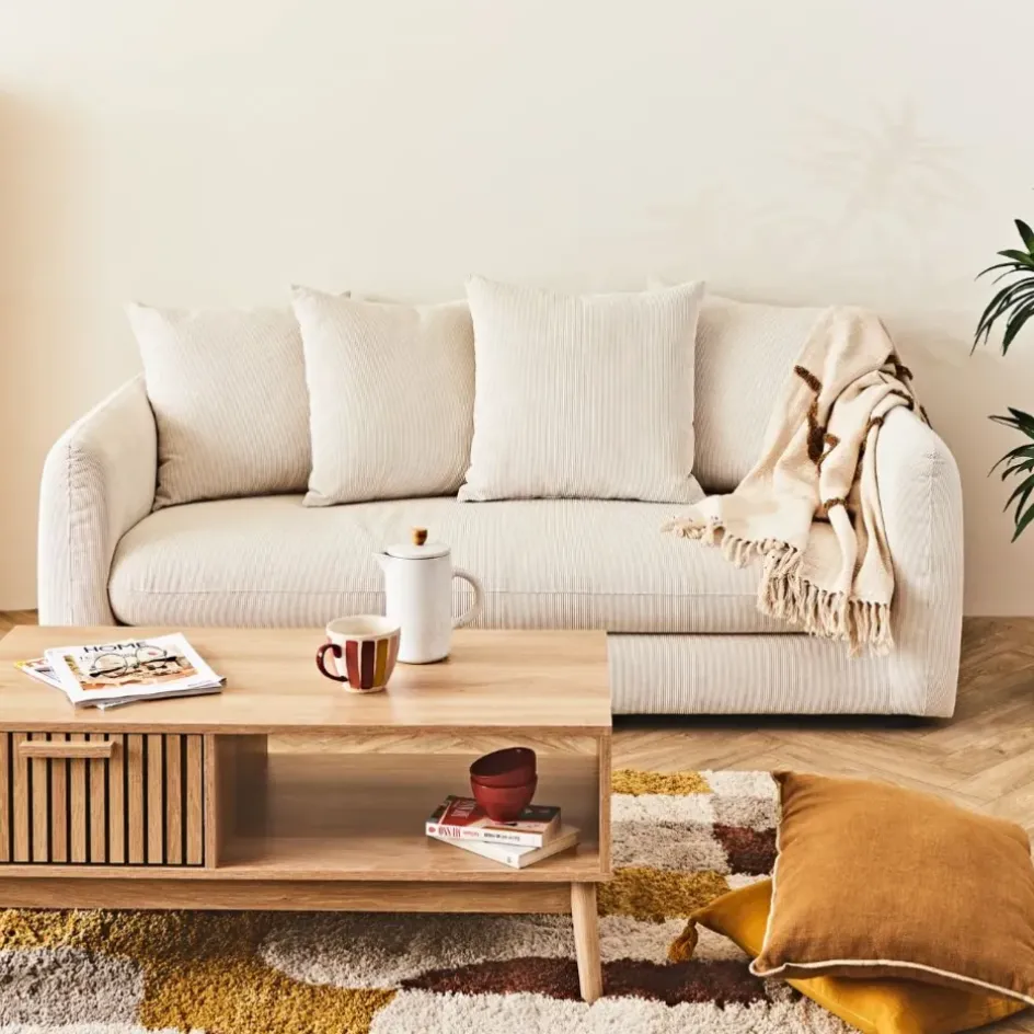 Fabrique de Styles Canapés Fixes>Canapé fixe 3 places Basile - Effet Velours Côtelé - Fjord Écru